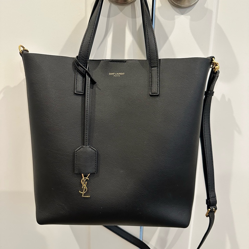 Authentic Saint Laurent Black Tote with Gold Accents